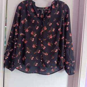 1 State Women's Floral Print Black Blooms Pintuck Long Sleeve Size M NWT